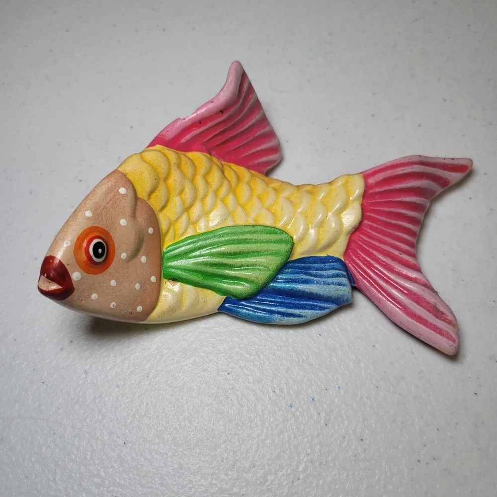 Small Painted Ceramic‎ Fish Wall Hang Decor Mexican Vintage Colorful Folk Art